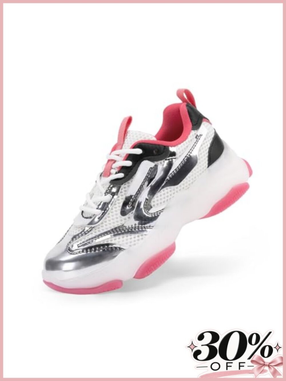 Girls Chunky Sneakers with Glitter Uppers and Jelly Sole Lace-Up